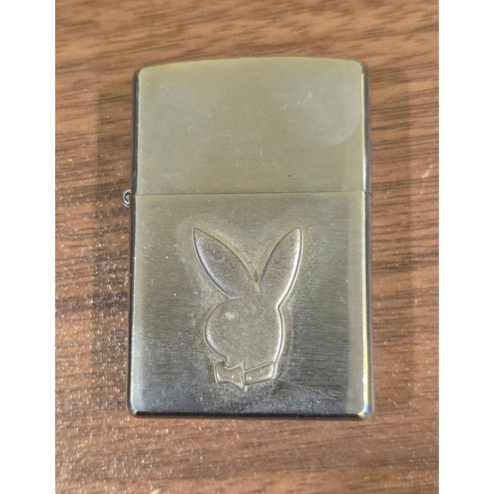 Vintage Zippo Lighter Silver Playboy Bunny Logo Brushed Chrome 2005